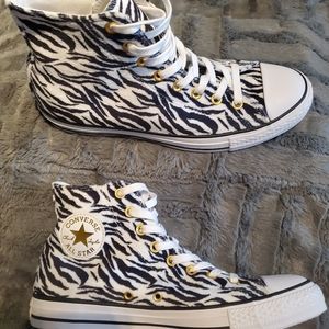 Converse zebra print faux fur high tops
